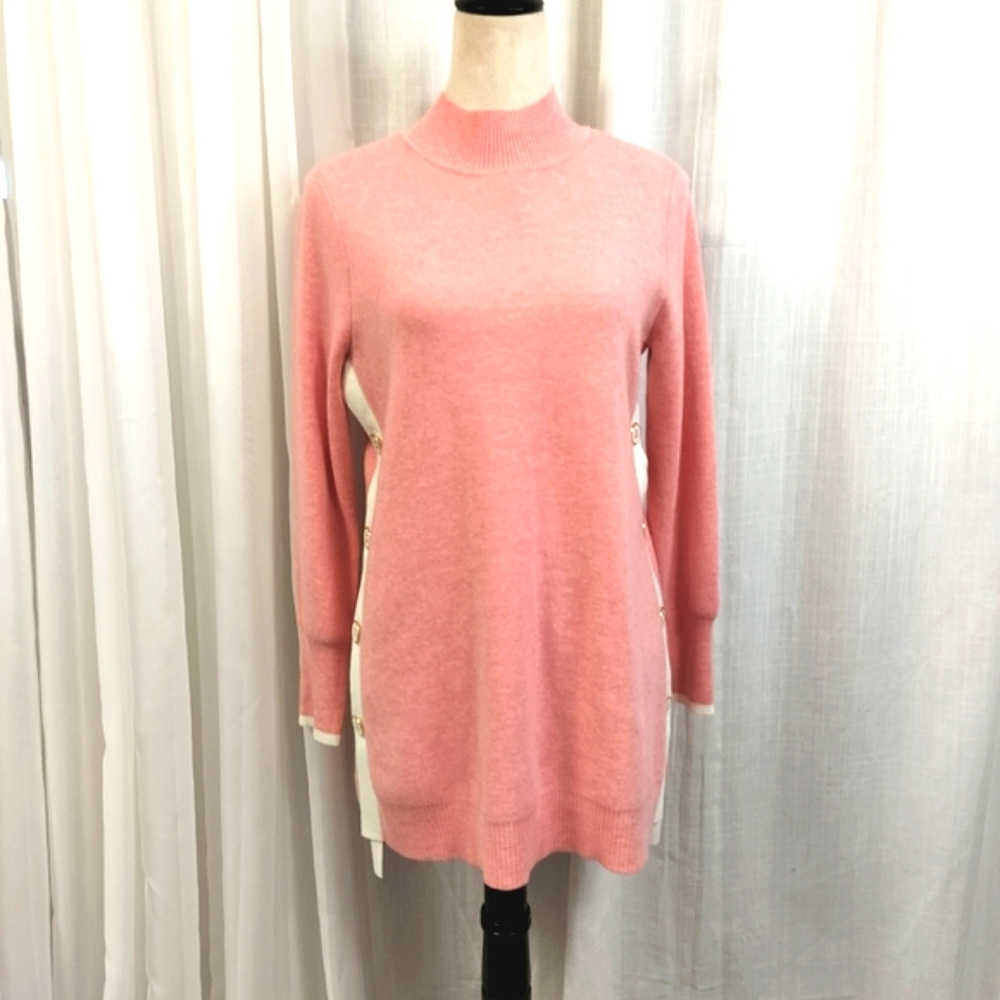 Chicos Pink Mock Neck Sweater Button Detail Womens 0 EUC Coquette Girlcore Soft